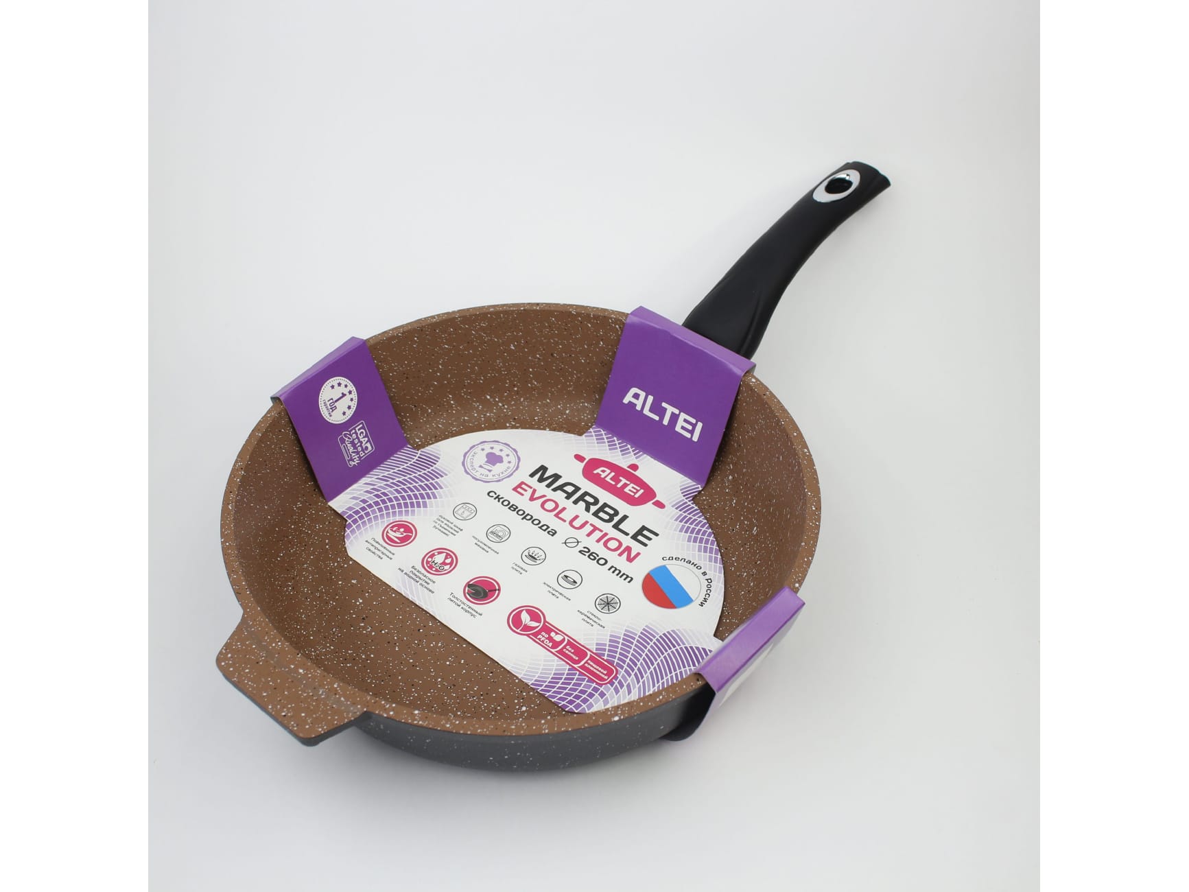 Сковорода  Marble evolution brown 26см АП несъемная ручка АЛТЕЙ(10шт/уп) Х - фото в Миди Лтд Изображение товара Сковорода  Marble evolution brown 26см АП несъемная ручка АЛТЕЙ(10шт/уп) Х в Миди Лтд