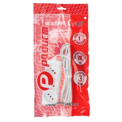 Изображение товара Удлинитель 3 гнезда Р16-010 ШВВП2*0,75 5м (45шт/кор) в Миди Лтд