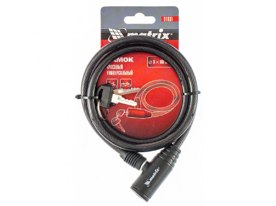 Изображение товара Замок велосипедный противоугонный тросовый 8*960мм в Миди Лтд