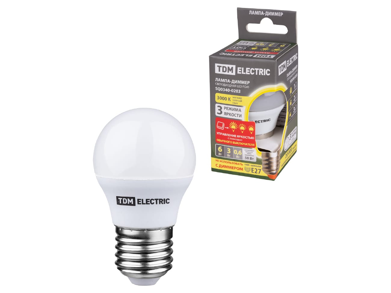 Изображение товара Лампа светодиодная LED FG45 матовая колба Лампа-ДИММЕР 6W Е27 3000К 480Лм TDM в Миди Лтд