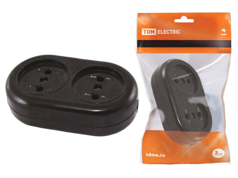 Колодка розеточная 2 гнезда 2P Ретро карболит 16А 250В TDM - фото в Миди Лтд Изображение товара Колодка розеточная 2 гнезда 2P Ретро карболит 16А 250В TDM в Миди Лтд