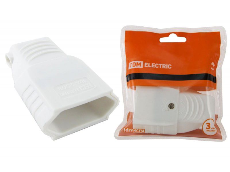 Изображение товара Розетка кабельная под евровилку с з/ш угловой вывод кабеля 2P белая 10А 250В TDM в Миди Лтд