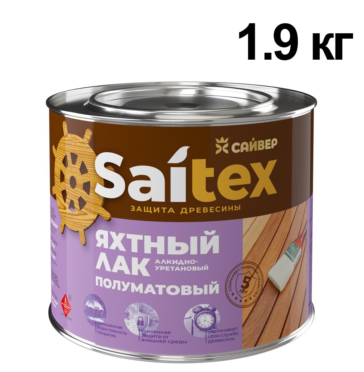 Изображение товара Лак яхтный SAITEX полуматовый 1,9кг (6шт/уп; 378шт/пал) в Миди Лтд