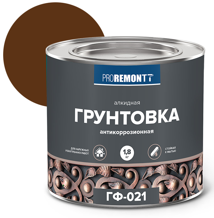 Изображение товара Грунт ГФ-021 PROREMONTT красно-коричневый 1,8кг (6шт/уп; 264шт/пал) в Миди Лтд