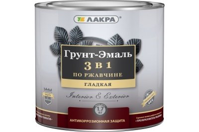 Изображение товара Грунт-эмаль по ржавчине 3в1 Лакра белый 1,7кг (3шт/уп; 264шт/пал) в Миди Лтд