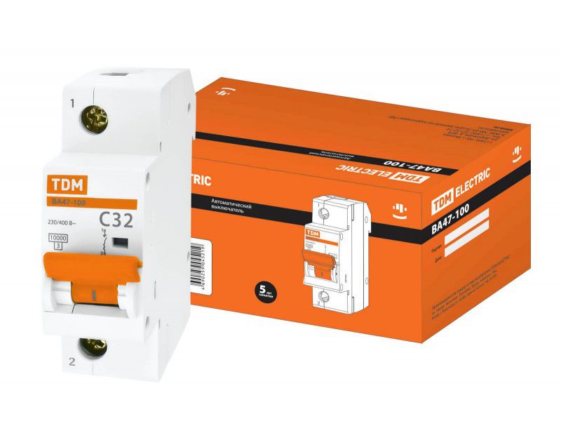 Изображение товара Автоматический выключатель ВА47-100 1Р 32А 10кА х-ка С TDM в Миди Лтд