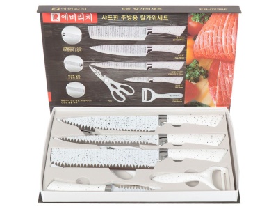 Изображение товара Набор ножей кухонных сталь 6 предметов в коробке Мрамор белый Daniks (20шт/уп) в Миди Лтд