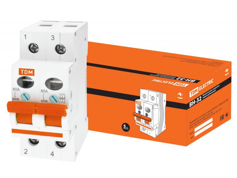 Изображение товара Выключатель нагрузки ВН-32 2Р 80А TDM в Миди Лтд