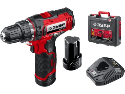Дрель-шуруповерт ЗУБР 12В 2 АКБ (2Ач) в кейсе - фото в Миди Лтд Изображение товара Дрель-шуруповерт ЗУБР 12В 2 АКБ (2Ач) в кейсе в Миди Лтд