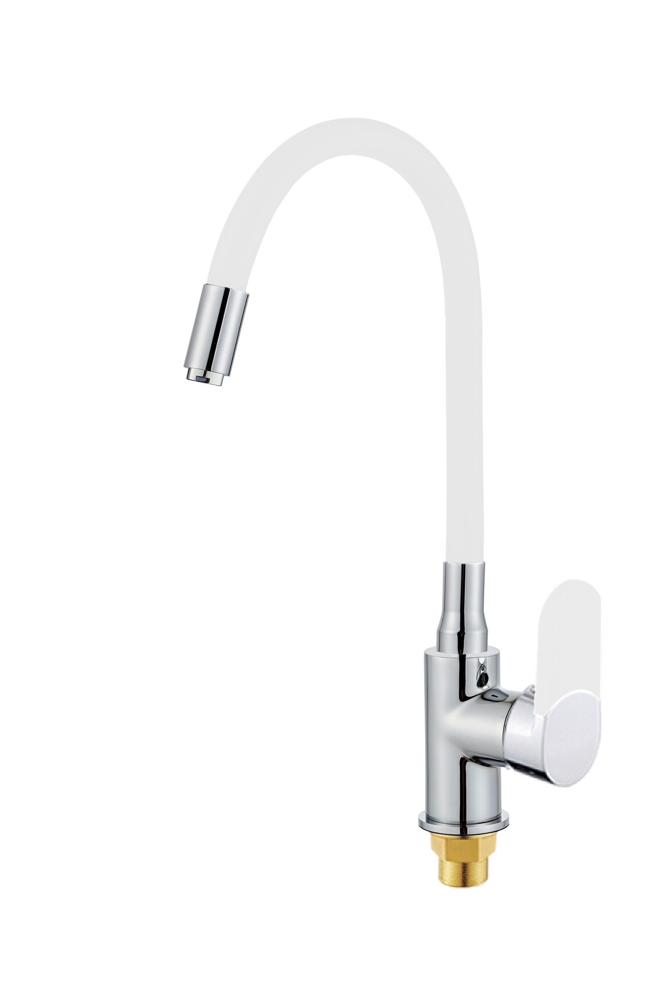 Изображение товара Смеситель для кухни высокий силиконовый излив 35мм гайка белый ХХХ в Миди Лтд