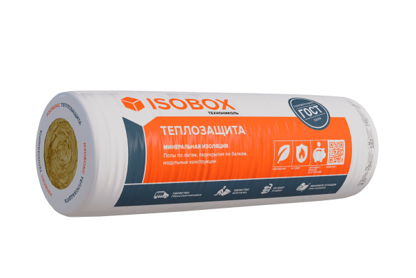 Изображение товара Плита минеральная ИЗОБОКС 44R Теплозащита 8200х1220х50мм(20м2/1м3)(2шт/уп,30шт/пал) 11кг/м3 в Миди Лтд