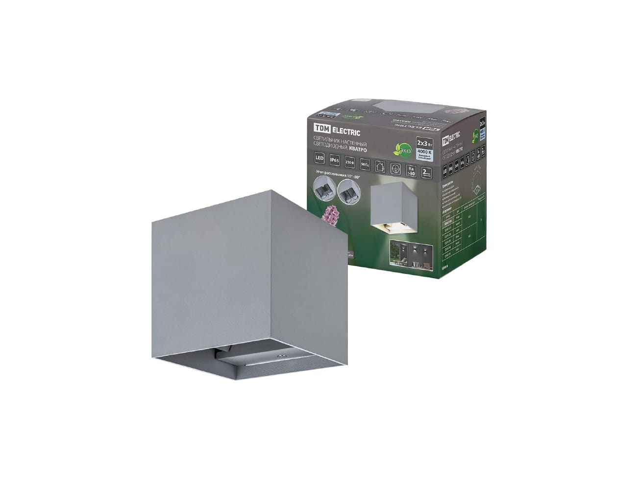 Изображение товара Светильник LED настенный Кватро 2*3Вт 4000К Н100мм IP65 алюм/сер верх/вниз TDM в Миди Лтд