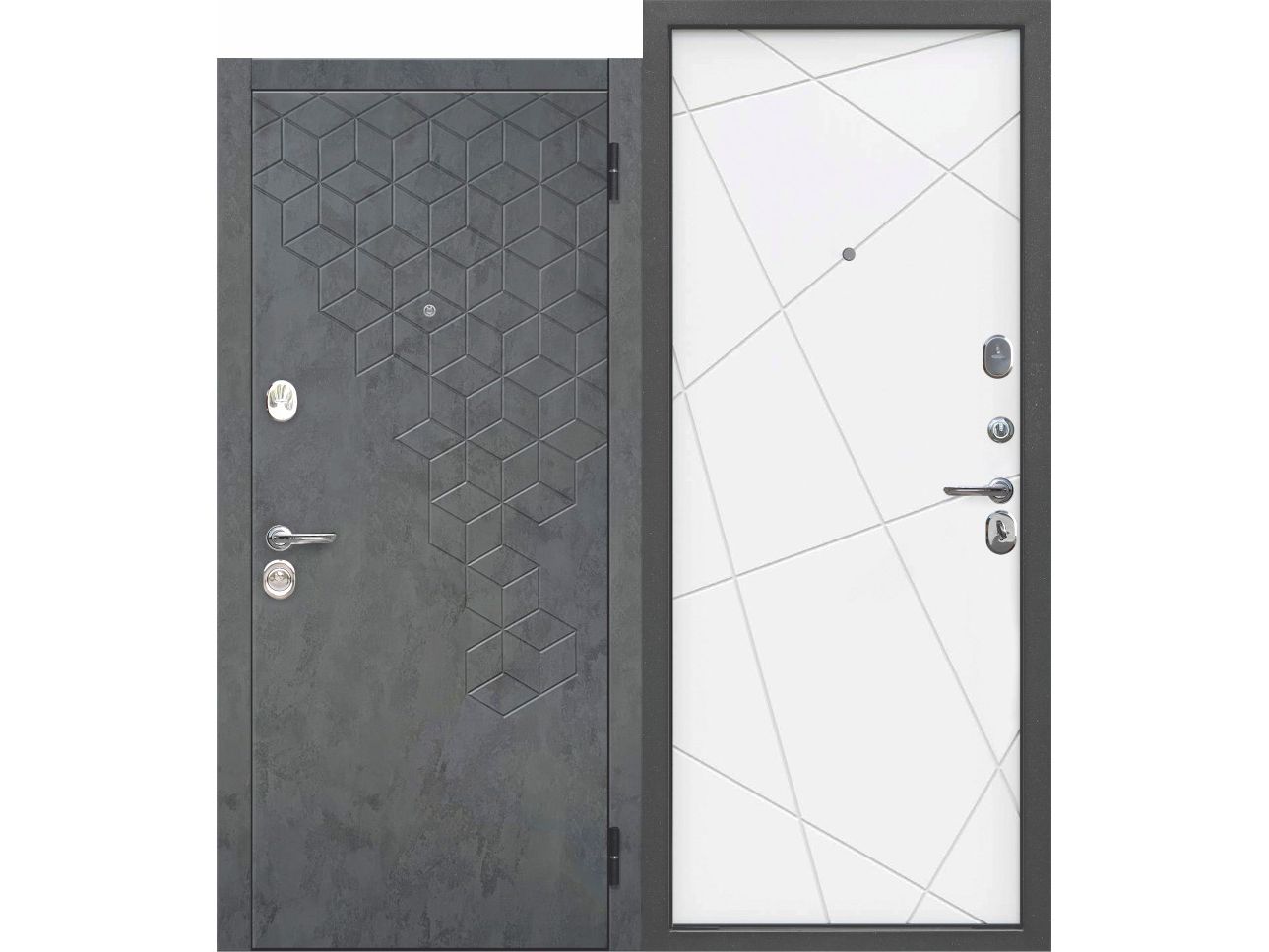 Изображение товара Дверь металлическая 860 правая Феникс линии велюр белый софт (ручка, основной замок, доп. замок) в Миди Лтд