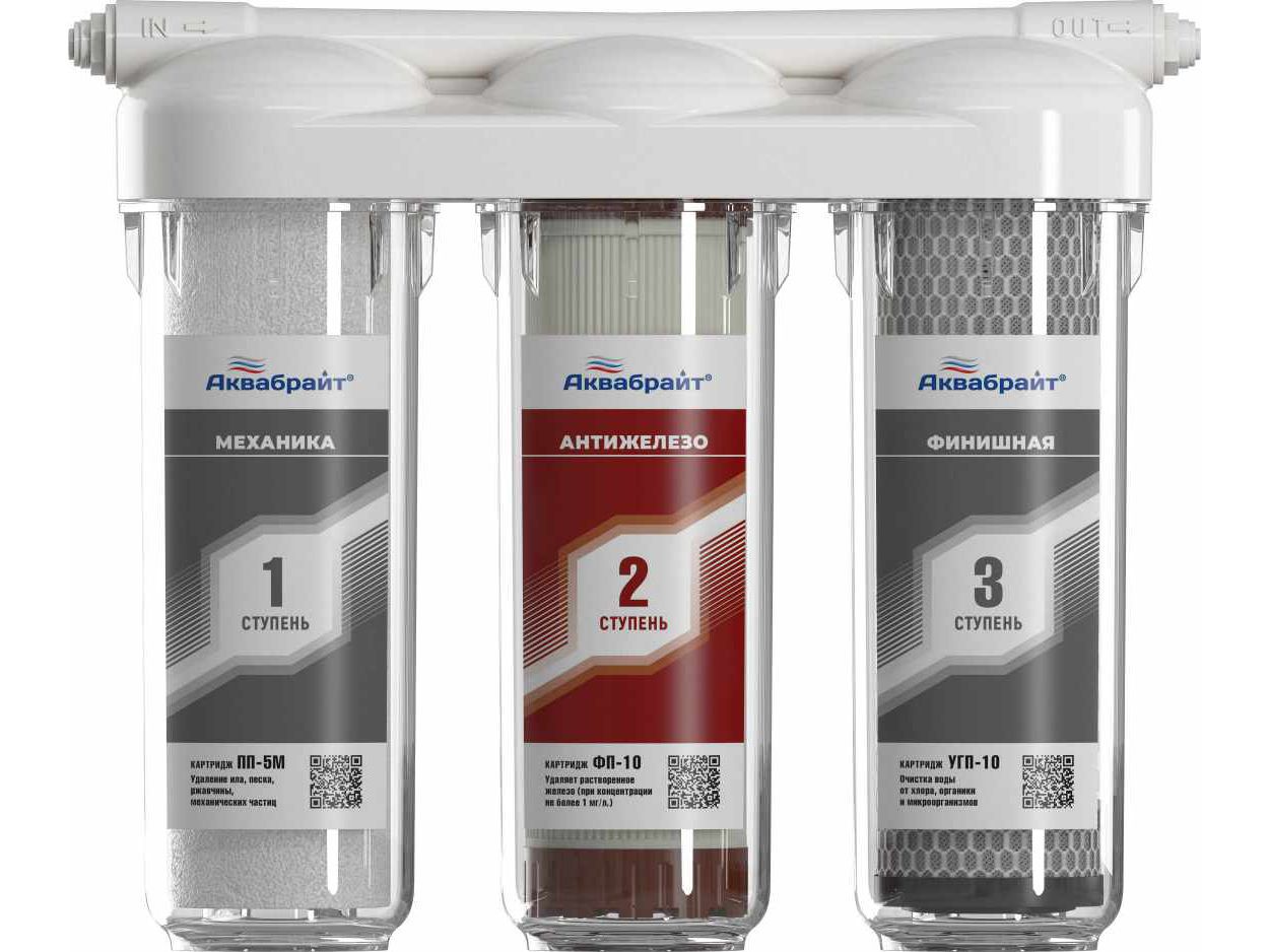 Фильтр под мойку АКВАБРАЙТ АБФ-ТРИА-АНТИЖЕЛЕЗО  трехступенчатый для холодной воды SLIMLINE 10d - фото в Миди Лтд Изображение товара Фильтр под мойку АКВАБРАЙТ АБФ-ТРИА-АНТИЖЕЛЕЗО  трехступенчатый для холодной воды SLIMLINE 10d в Миди Лтд
