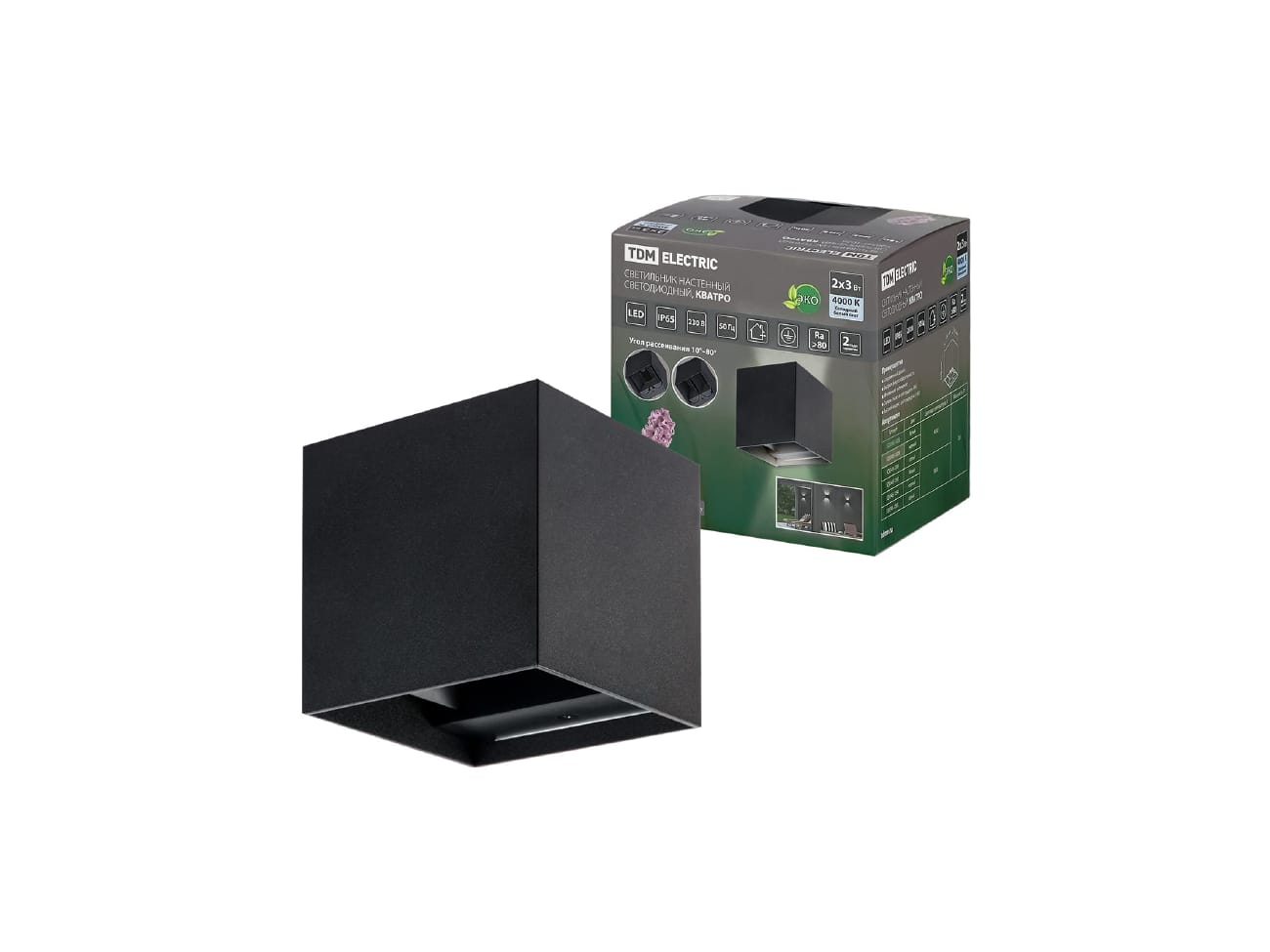 Изображение товара Светильник LED настенный Кватро 2*3Вт 4000К Н100мм IP65 алюм/черн верх/вниз TDM в Миди Лтд