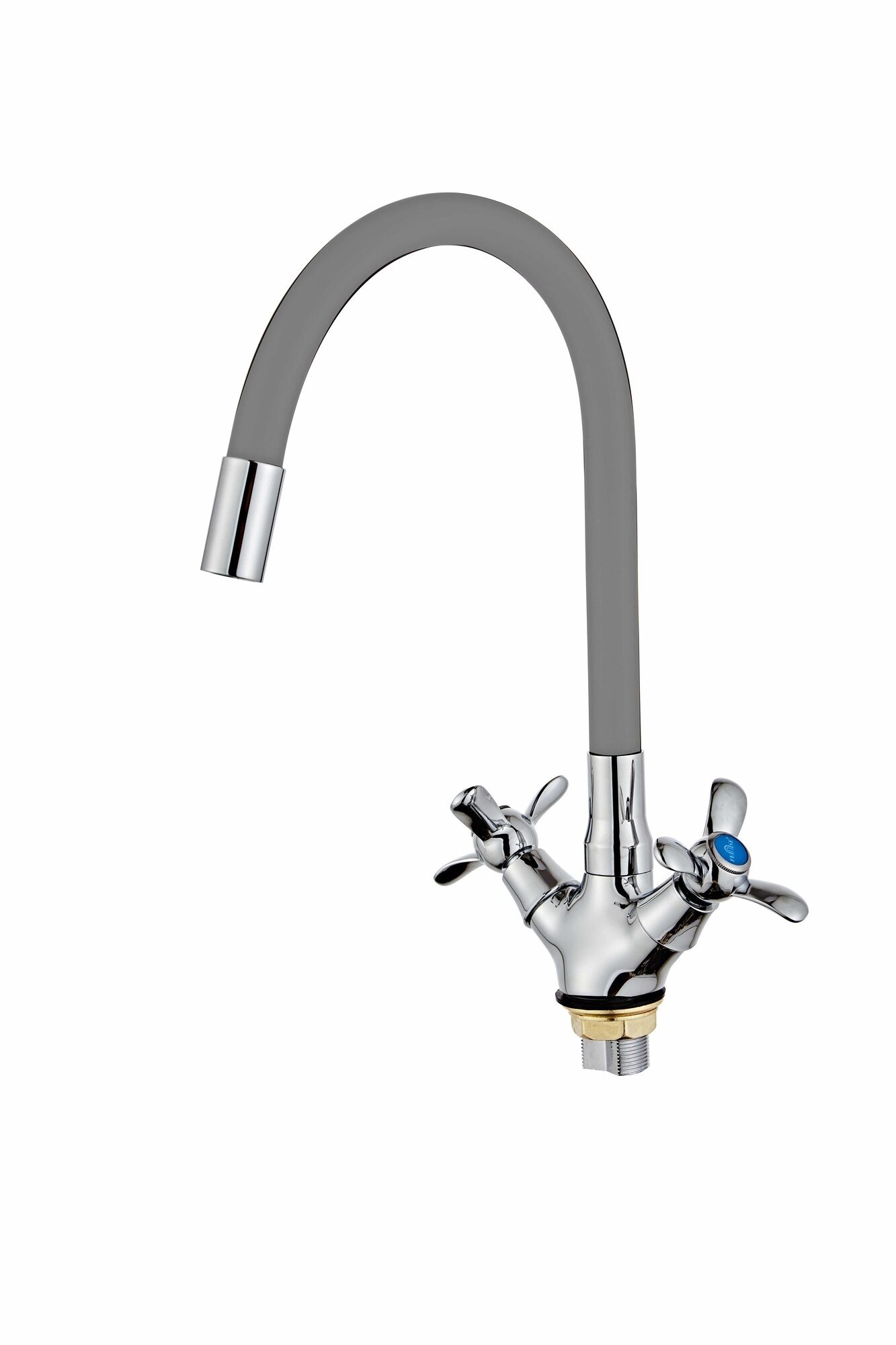 Изображение товара Смеситель для кухни высокий силиконовый излив гайка серый ХХХ в Миди Лтд