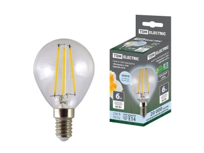 Изображение товара Лампа светодиодная Филамент G45 6Вт 230В 4000К Е14 TDM в Миди Лтд