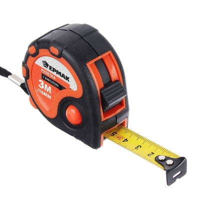 Изображение товара Рулетка  3м*16мм ЕРМАК 3 фиксатора, двукомпонентный корпус (12шт/уп)(120шт/кор) в Миди Лтд
