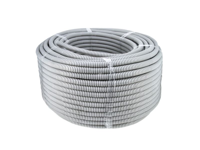 Труба гофрированная ПВХ д 20мм с зондом строительная серая (100м/рул) - фото в Миди Лтд Изображение товара Труба гофрированная ПВХ д 20мм с зондом строительная серая (100м/рул) в Миди Лтд