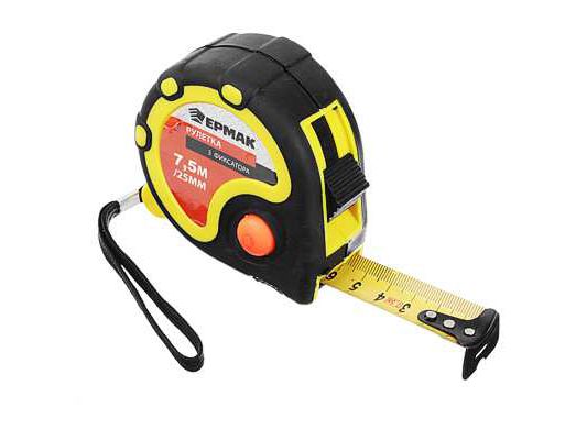 Изображение товара Рулетка  7,5м*25мм ЕРМАК 3 фиксатора, двухкомпонентный корпус (6шт/уп)(60шт/кор) в Миди Лтд