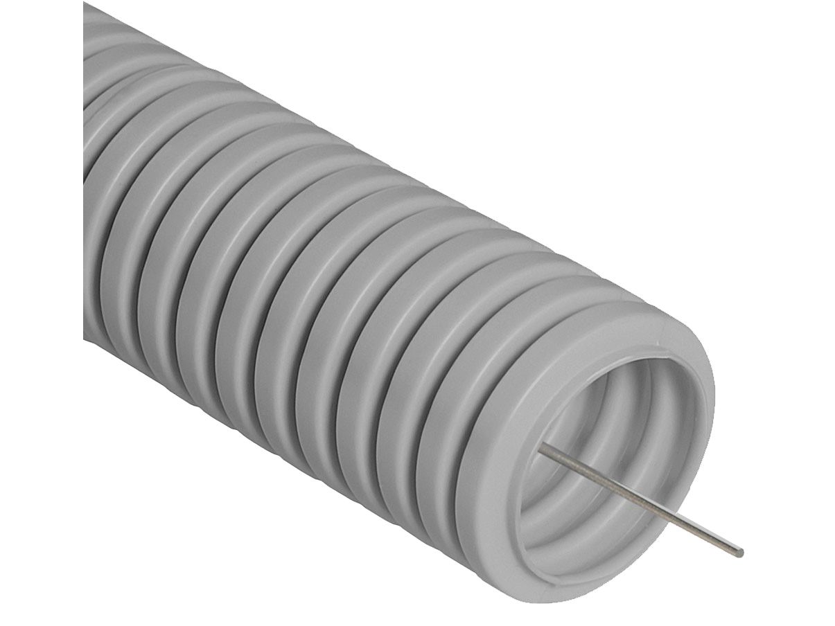 Труба гофрированная ПВХ д 20мм с зондом строительная серая (100м/рул) PR 032000 - фото в Миди Лтд Изображение товара Труба гофрированная ПВХ д 20мм с зондом строительная серая (100м/рул) PR 032000 в Миди Лтд