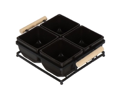 Набор для сервировки фарфор 5пр черный (менажница 4 секции, метал подставка) Daniks (16шт/уп) - фото в Миди Лтд Изображение товара Набор для сервировки фарфор 5пр черный (менажница 4 секции, метал подставка) Daniks (16шт/уп) в Миди Лтд