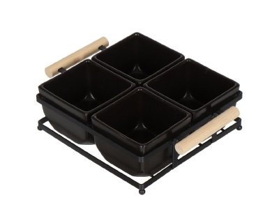 Набор для сервировки фарфор 5пр черный (менажница 4 секции, метал подставка) Daniks (16шт/уп) - фото в Миди Лтд Изображение товара Набор для сервировки фарфор 5пр черный (менажница 4 секции, метал подставка) Daniks (16шт/уп) в Миди Лтд