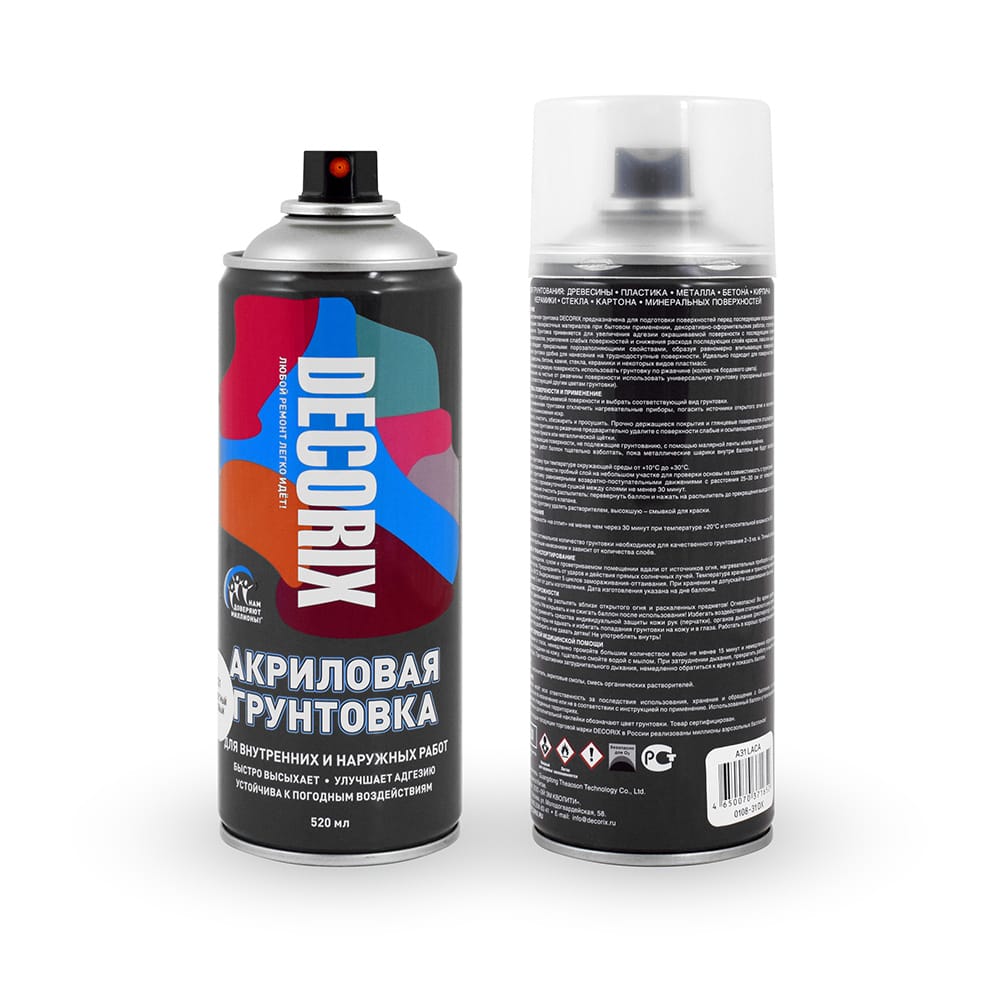 Изображение товара Грунт акриловый аэрозольный Decorix Бесцветный 520мл (12шт/уп; 840шт/пал) в Миди Лтд