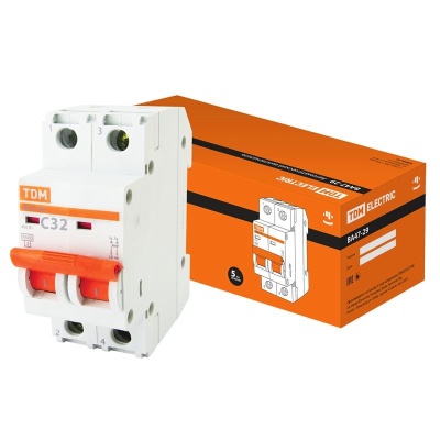 Изображение товара Автоматический выключатель ВА47-29 2Р 32А 4,5кА х-ка С TDM в Миди Лтд