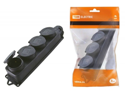 Изображение товара Розетка 4-местная с заглушками каучук 2P+РЕ 16А 250В IP44 TDM в Миди Лтд