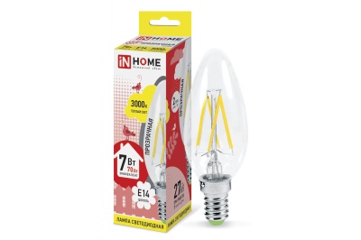 Изображение товара Лампа светодиодная IN HOME прозрачная колба LED-СВЕЧА 7W Е14 3000К 630Лм в Миди Лтд