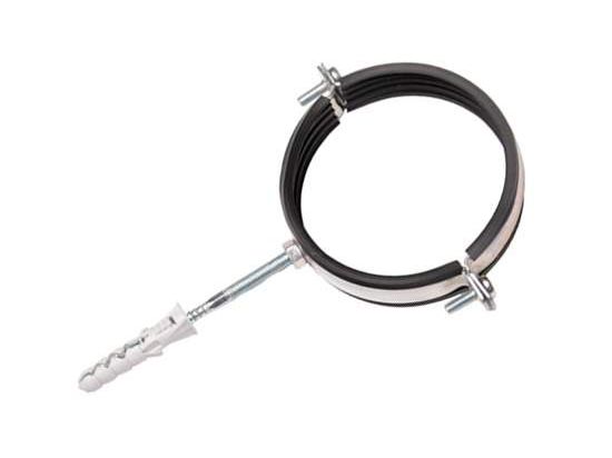 Изображение товара Хомут оцинкованный с резиновым уплотнением  4" (108-116) (шпилька М8*80 и дюбель) (100шт/уп) в Миди Лтд