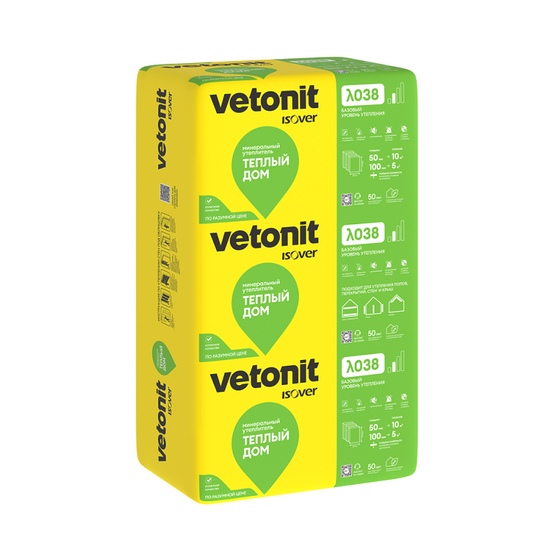 Изображение товара ИЗОВЕР Ветонит Теплый дом 1170*610*100 (4.996м2/0.4996куб.м) (уп-7шт/пал-40шт) (15кг/м3) в Миди Лтд