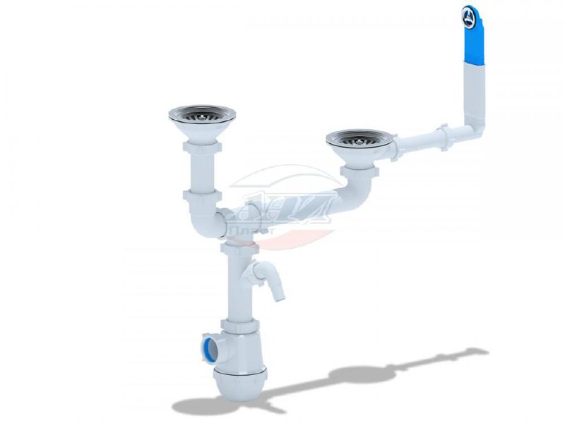 Изображение товара Сифон Ани Грот 3 1/2"*40 двойной с прямоугольным вертикальным переливом мойки (5шт/уп) в Миди Лтд