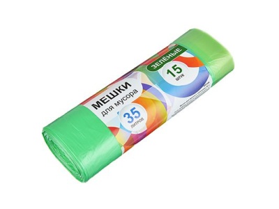 Мешки для мусора  35л, 15шт зеленые, стандарт, с завязками - фото в Миди Лтд Изображение товара Мешки для мусора  35л, 15шт зеленые, стандарт, с завязками в Миди Лтд