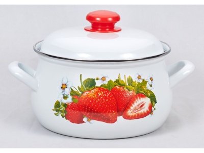 Кастрюля эмаль белая 3,0л Сочная клубника С-3912АП2/4 (4шт/уп) Х - фото в Миди Лтд Изображение товара Кастрюля эмаль белая 3,0л Сочная клубника С-3912АП2/4 (4шт/уп) Х в Миди Лтд