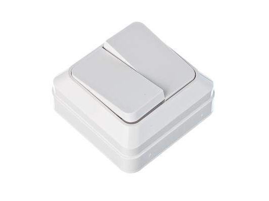 Выключатель двухклавишный белый, накладной 10А   ХХ - фото в Миди Лтд Изображение товара Выключатель двухклавишный белый, накладной 10А   ХХ в Миди Лтд