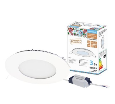 Изображение товара Светильник светодиодный СВО Даунлайт НАРОДНЫЙ 3Вт 6500К ультратонкий встраиваемый TDM в Миди Лтд