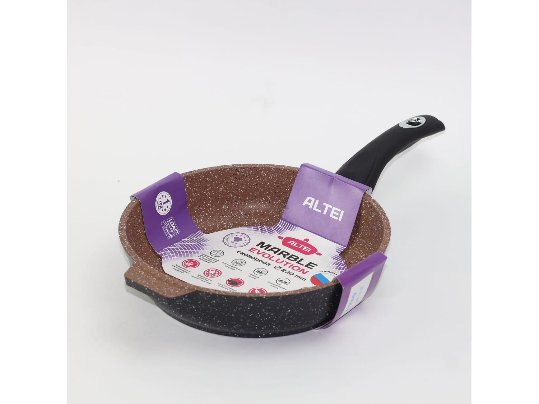 Сковорода  Marble evolution brown 22см АП несъемная ручка АЛТЕЙ(8шт/уп) - фото в Миди Лтд Изображение товара Сковорода  Marble evolution brown 22см АП несъемная ручка АЛТЕЙ(8шт/уп) в Миди Лтд