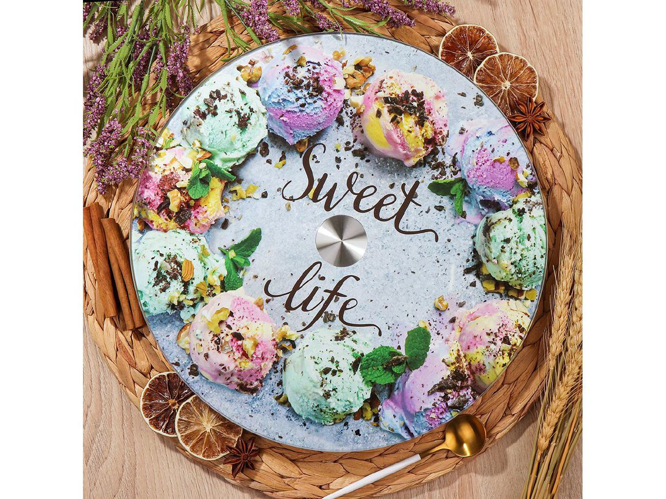 Блюдо для сервировки стекло круглое вращающееся 30см Daniks Sweet life (12шт/уп) - фото в Миди Лтд Изображение товара Блюдо для сервировки стекло круглое вращающееся 30см Daniks Sweet life (12шт/уп) в Миди Лтд