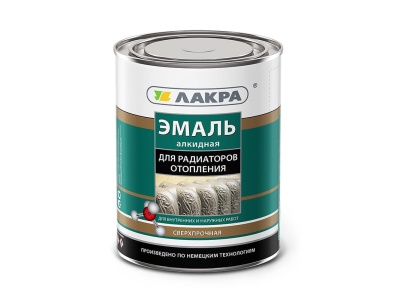 Изображение товара Эмаль для радиаторов ЛАКРА алкидная белый полуматовый 0,9кг (10шт/уп; 640шт/пал) в Миди Лтд