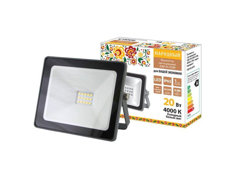 Изображение товара Прожектор светодиодный 20Вт TDM Народный СДО 04-020Н серый 4000K IP65 в Миди Лтд