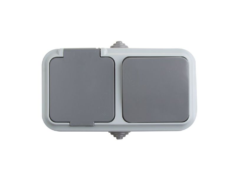 Выключатель 1-кл+розетка б/з 16А REXANT влагозащищенный открытой установки 10А IP54 - фото в Миди Лтд Изображение товара Выключатель 1-кл+розетка б/з 16А REXANT влагозащищенный открытой установки 10А IP54 в Миди Лтд