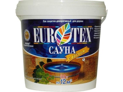 Состав Eurotex-Сауна лак защитный для дерева 2,5кг (4шт/уп; 168шт/пал) - фото в Миди Лтд Изображение товара Состав Eurotex-Сауна лак защитный для дерева 2,5кг (4шт/уп; 168шт/пал) в Миди Лтд