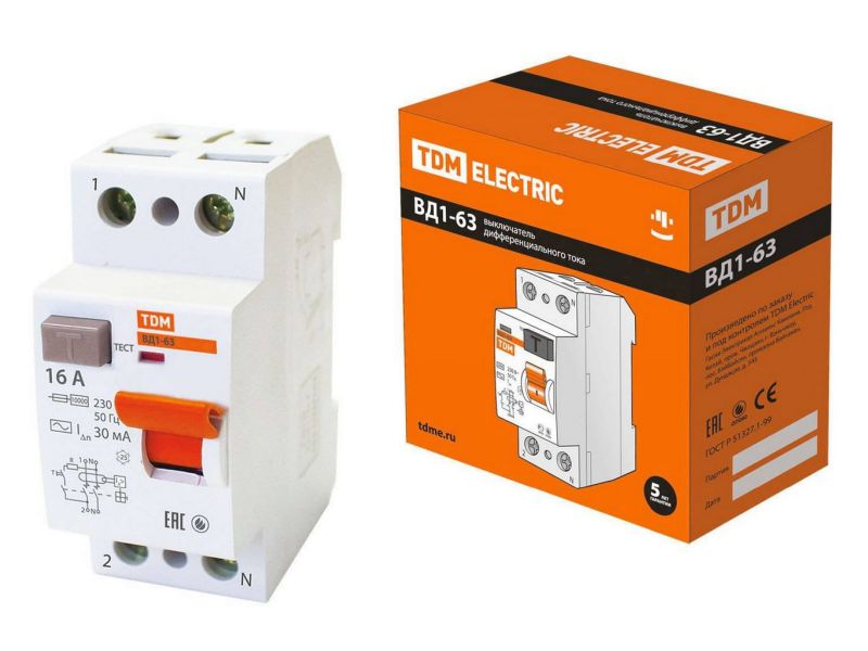 Изображение товара УЗО ВД1-63 2Р 16А 30мА TDM в Миди Лтд