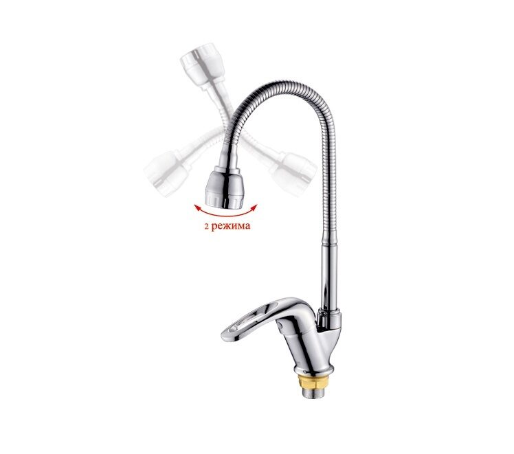 Изображение товара Смеситель для кухни гибкий излив 40мм гайка, прямоугольная ручка ХХХ в Миди Лтд