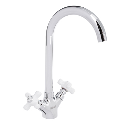 Изображение товара Смеситель для кухни высокий излив керам кран-буксы 1/2 латунь хром ручки керамика RAIN Венера    ХХ в Миди Лтд