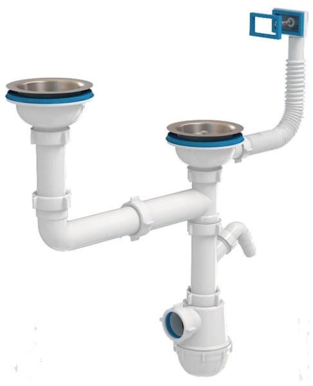 Сифон Ани Грот 3 1/2"*40 двойной смещенный с переливом мойки с отводом стиральной машины (10шт/уп) - фото в Миди Лтд Изображение товара Сифон Ани Грот 3 1/2"*40 двойной смещенный с переливом мойки с отводом стиральной машины (10шт/уп) в Миди Лтд