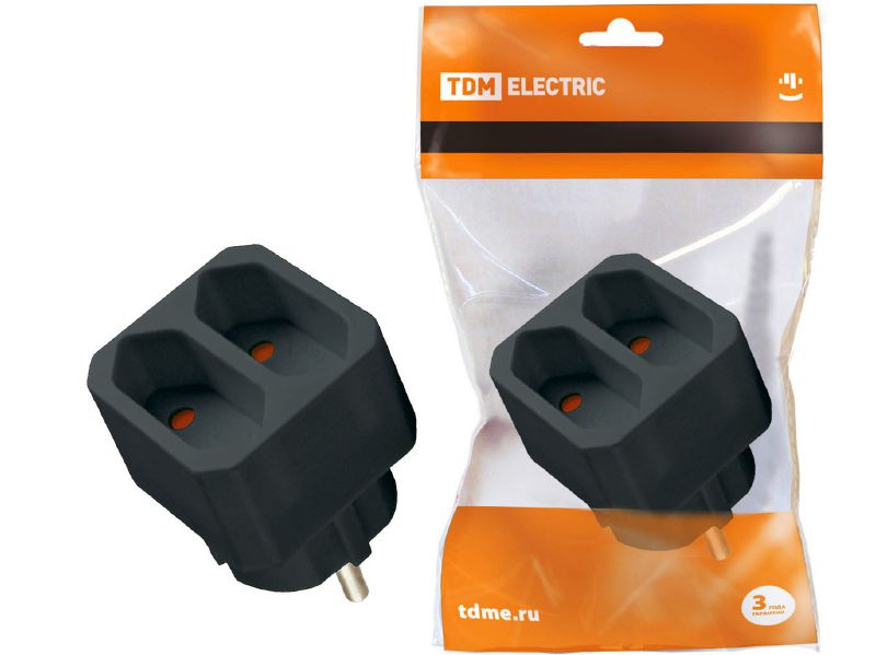 Изображение товара Блок 2 гнезда под плоскую вилку черный 2P 2,5А 250W TDM в Миди Лтд