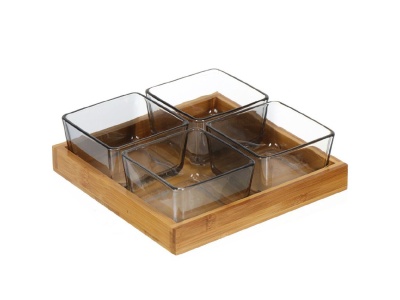 Салатник стекло квадратный 4шт 19,5*20,5см Daniks бамбуковая подставка (12шт/уп) - фото в Миди Лтд Изображение товара Салатник стекло квадратный 4шт 19,5*20,5см Daniks бамбуковая подставка (12шт/уп) в Миди Лтд
